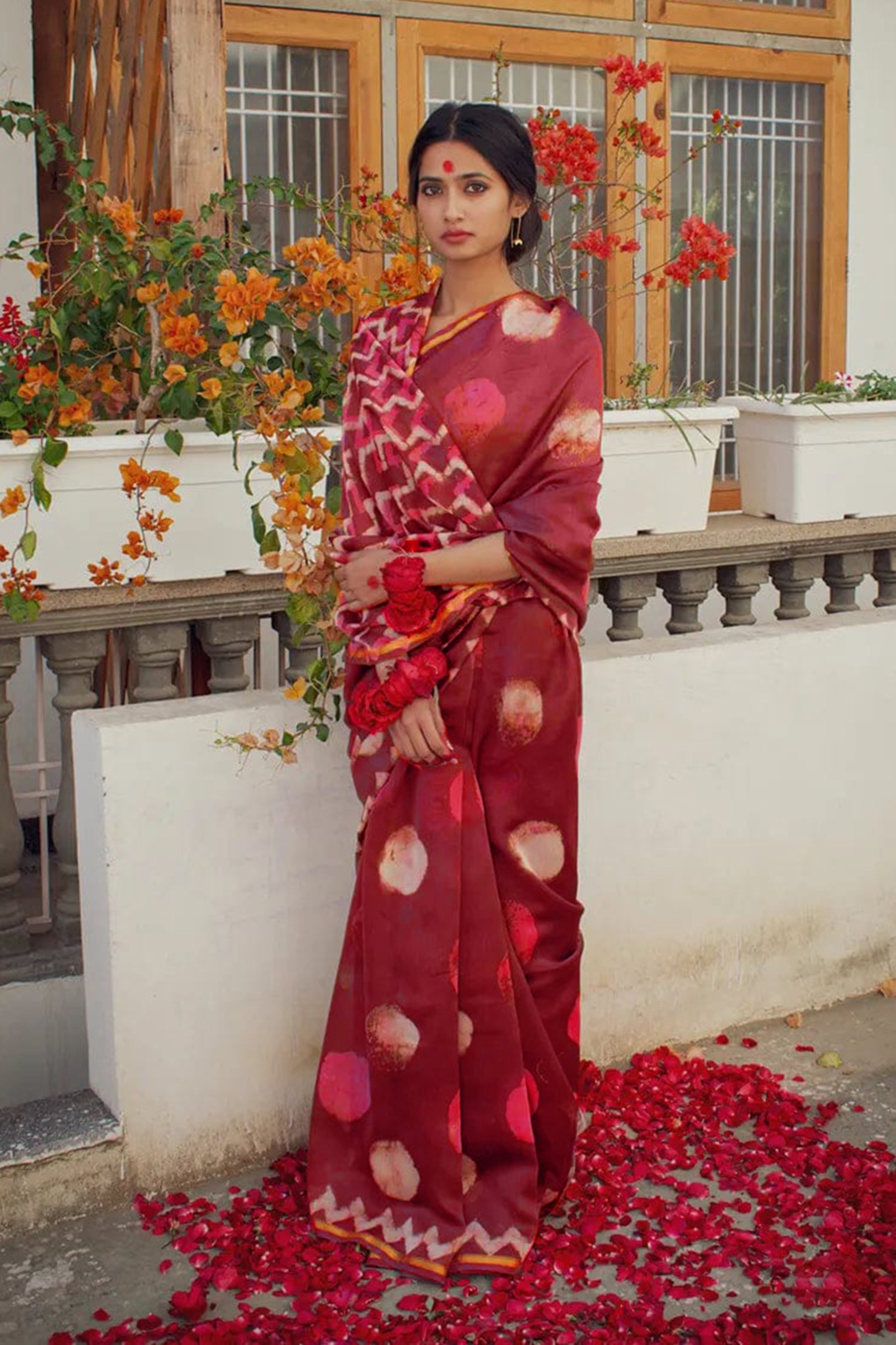 SAMRUDHI SOFT PURE COTTON FANCY BAGRU PRINT RED SAREE