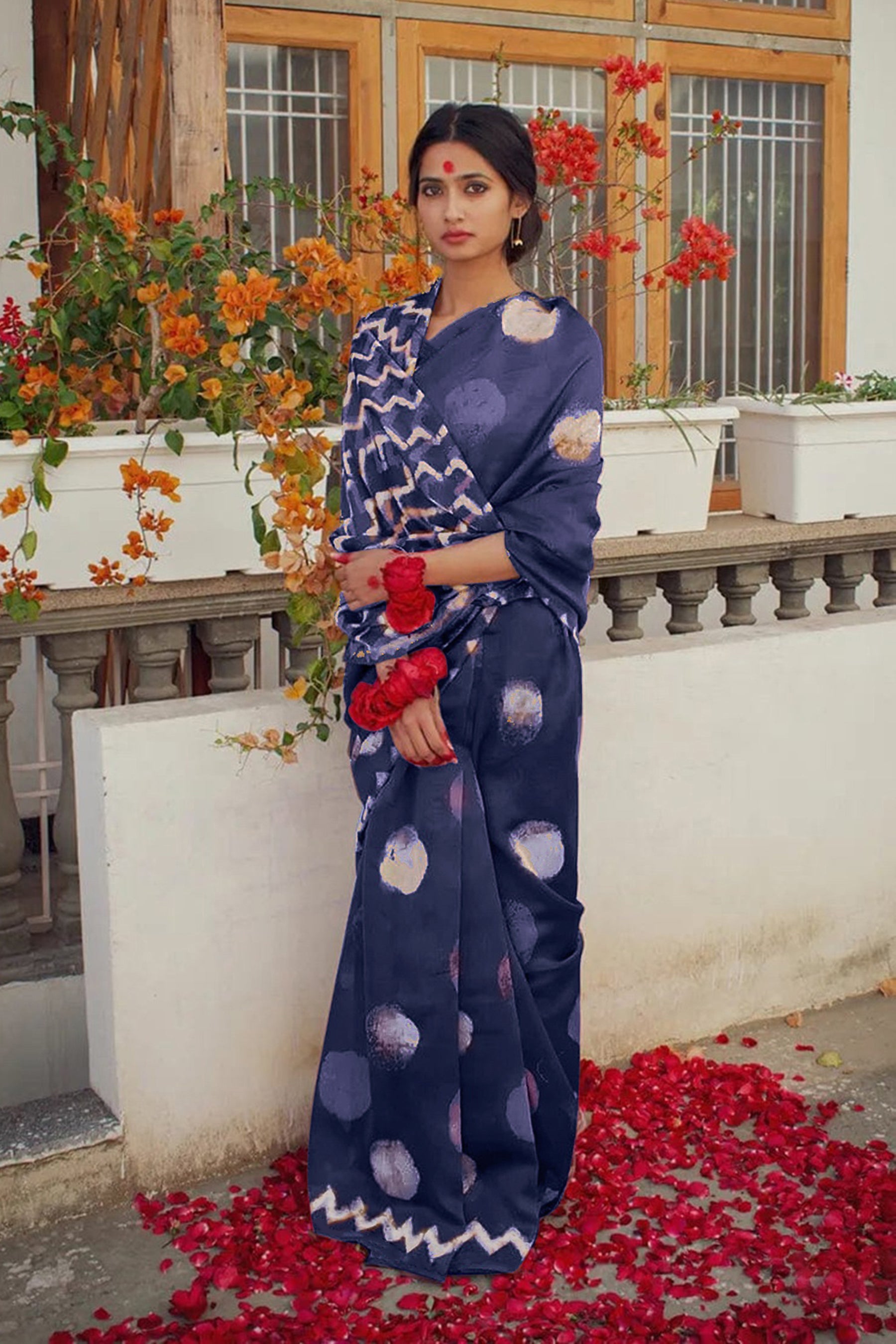 SAMRUDHI SOFT PURE COTTON FANCY BAGRU PRINT NEVY BLUE SAREE