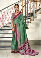 SANMATHI PURE MULMUL COTTON BANDHANI PRINTD BOTTLE GREEN SAREE