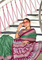 SANMATHI PURE MULMUL COTTON BANDHANI PRINTD BOTTLE GREEN SAREE