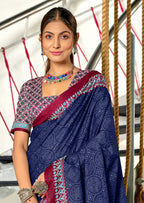 SANMATHI PURE MULMUL COTTON BANDHANI PRINTD NAVY BLUE SAREE