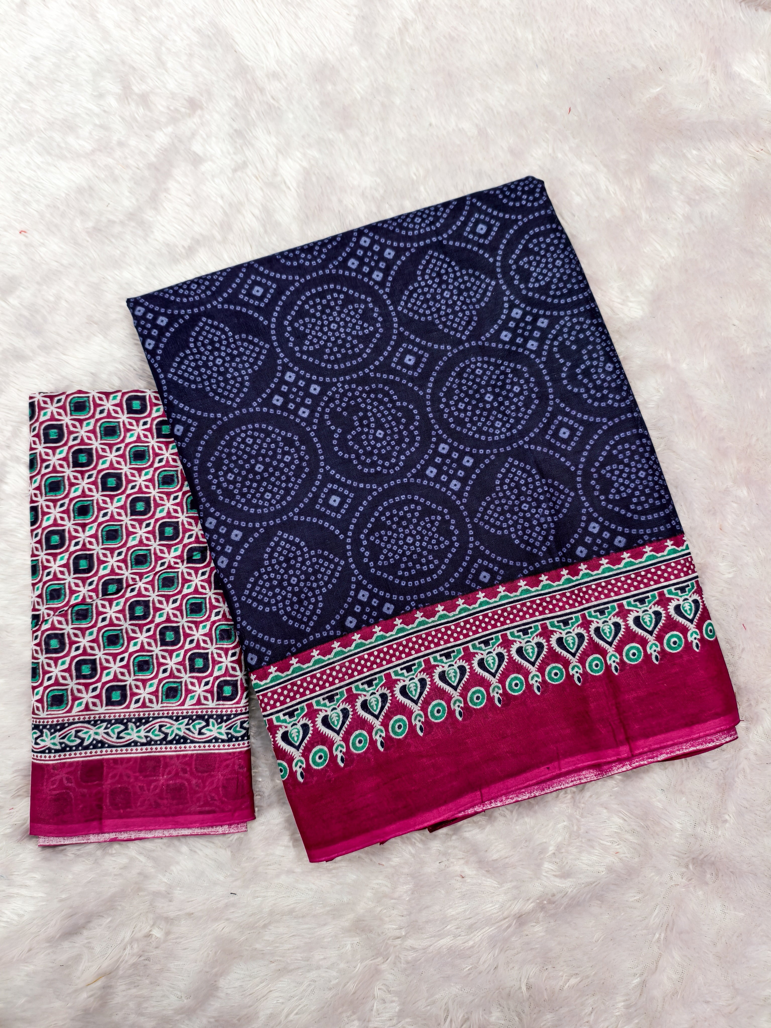 SANMATHI PURE MULMUL COTTON BANDHANI PRINTD NAVY BLUE SAREE