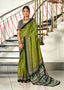 SANMATHI PURE MULMUL COTTON BANDHANI PRINTD OLIVE GREEN SAREE