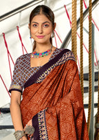 SANMATHI PURE MULMUL COTTON BANDHANI PRINTD RUST ORANGE SAREE