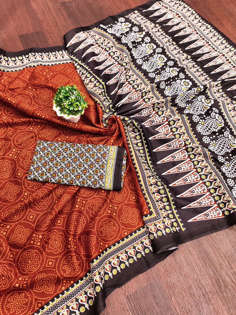 SANMATHI PURE MULMUL COTTON BANDHANI PRINTD RUST ORANGE SAREE