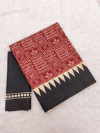 SANSKAR PURE MULMUL COTTON SANSKRIT MANTRAS BLOCK PRINTED MAROON SAREE