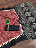 SANSKAR PURE MULMUL COTTON SANSKRIT MANTRAS BLOCK PRINTED MAROON SAREE