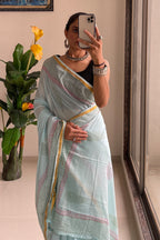 SELFI10 SOFT MASLIN COTTON WITH HEVY ZARI BODAR MINT GREEN SAREE