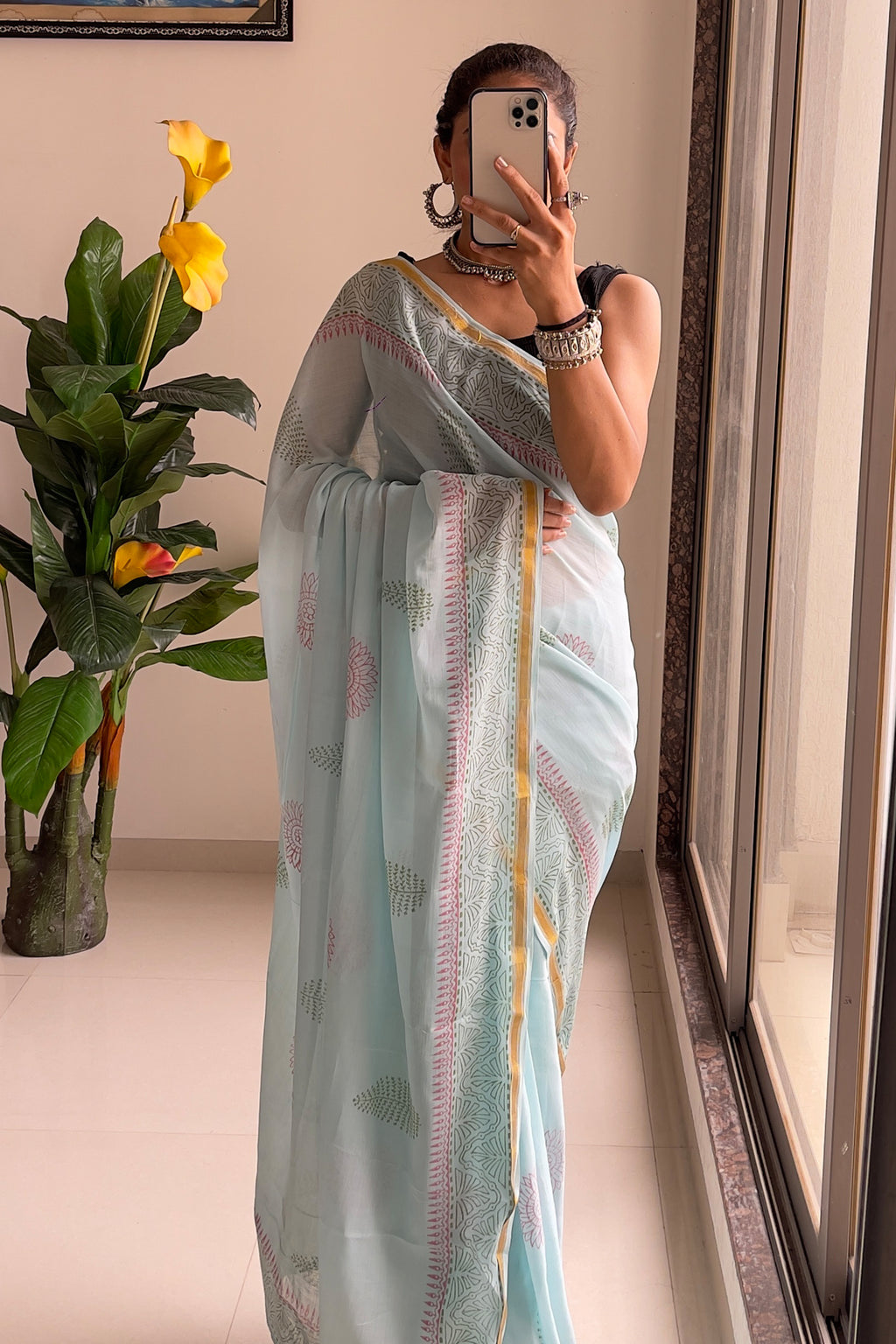 SELFI10 SOFT MASLIN COTTON WITH HEVY ZARI BODAR MINT GREEN SAREE