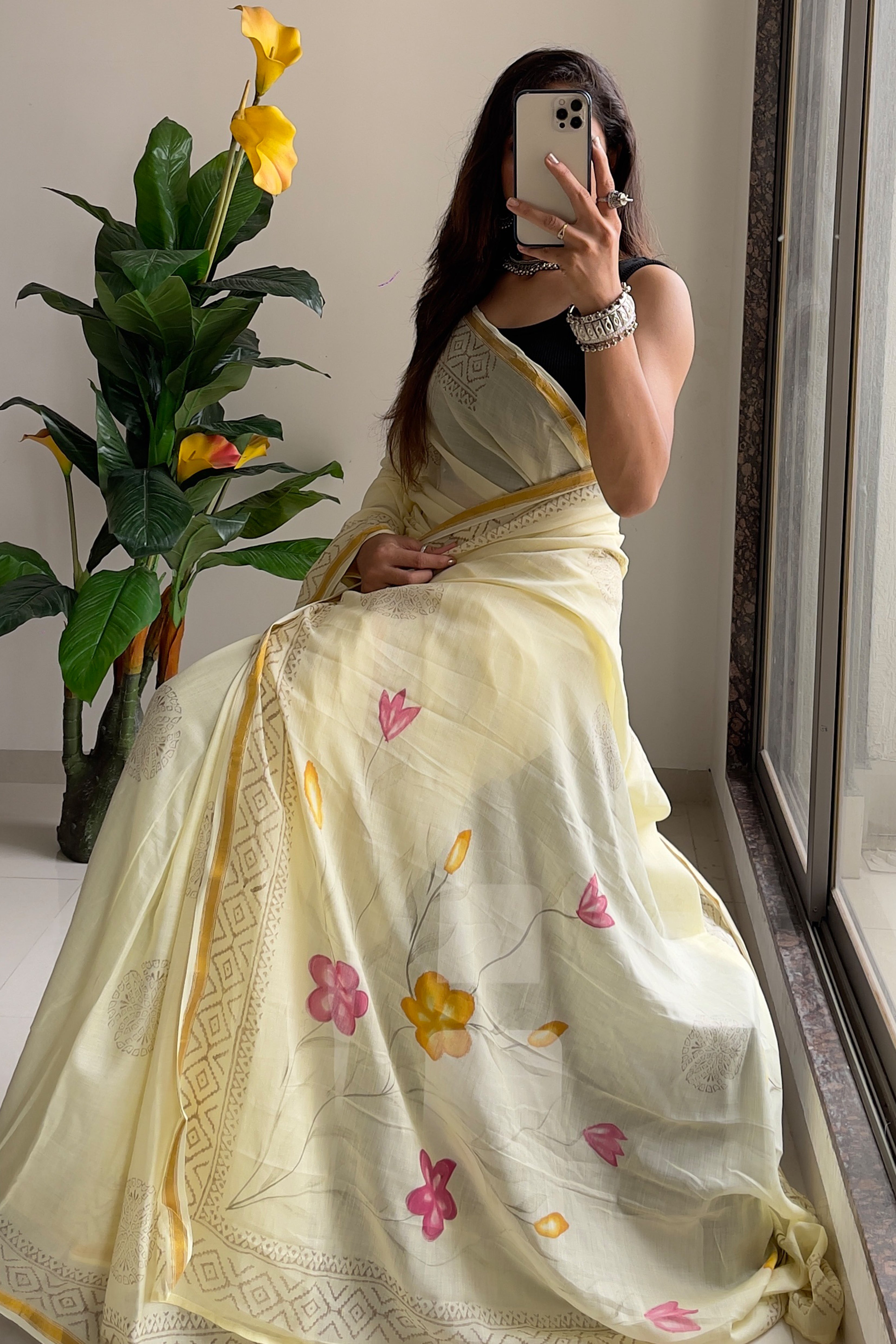 SELFI12 SOFT MASLIN COTTON WITH HEVY ZARI BODAR LIGHT YELLOW SAREE