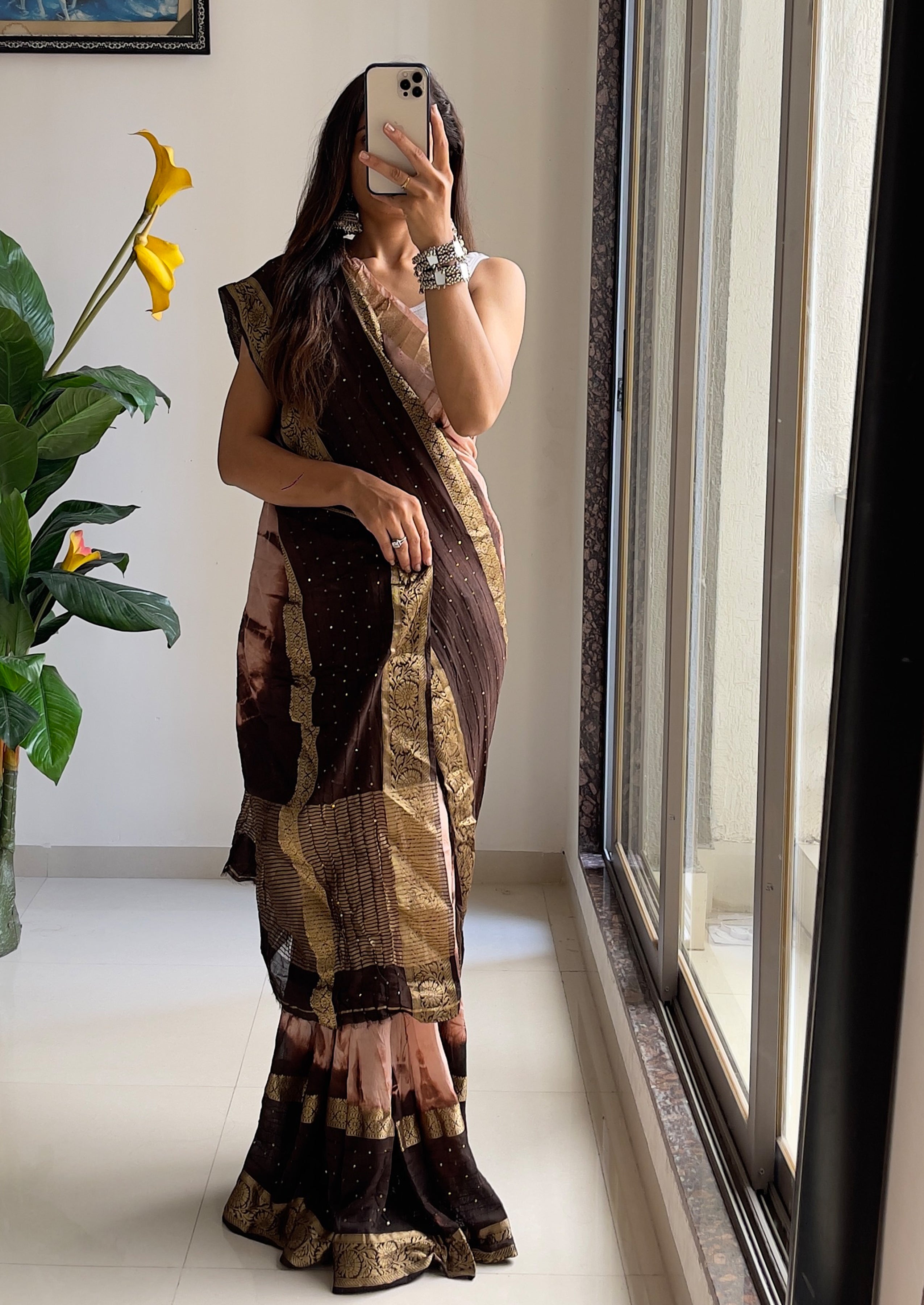 SELFI13 PRIMUM ASSAM SILK NECHRAL SOFT FANCY JACQUARD WITH SIKVANS BORDER DIMANDING WORK BEIGE SAREE