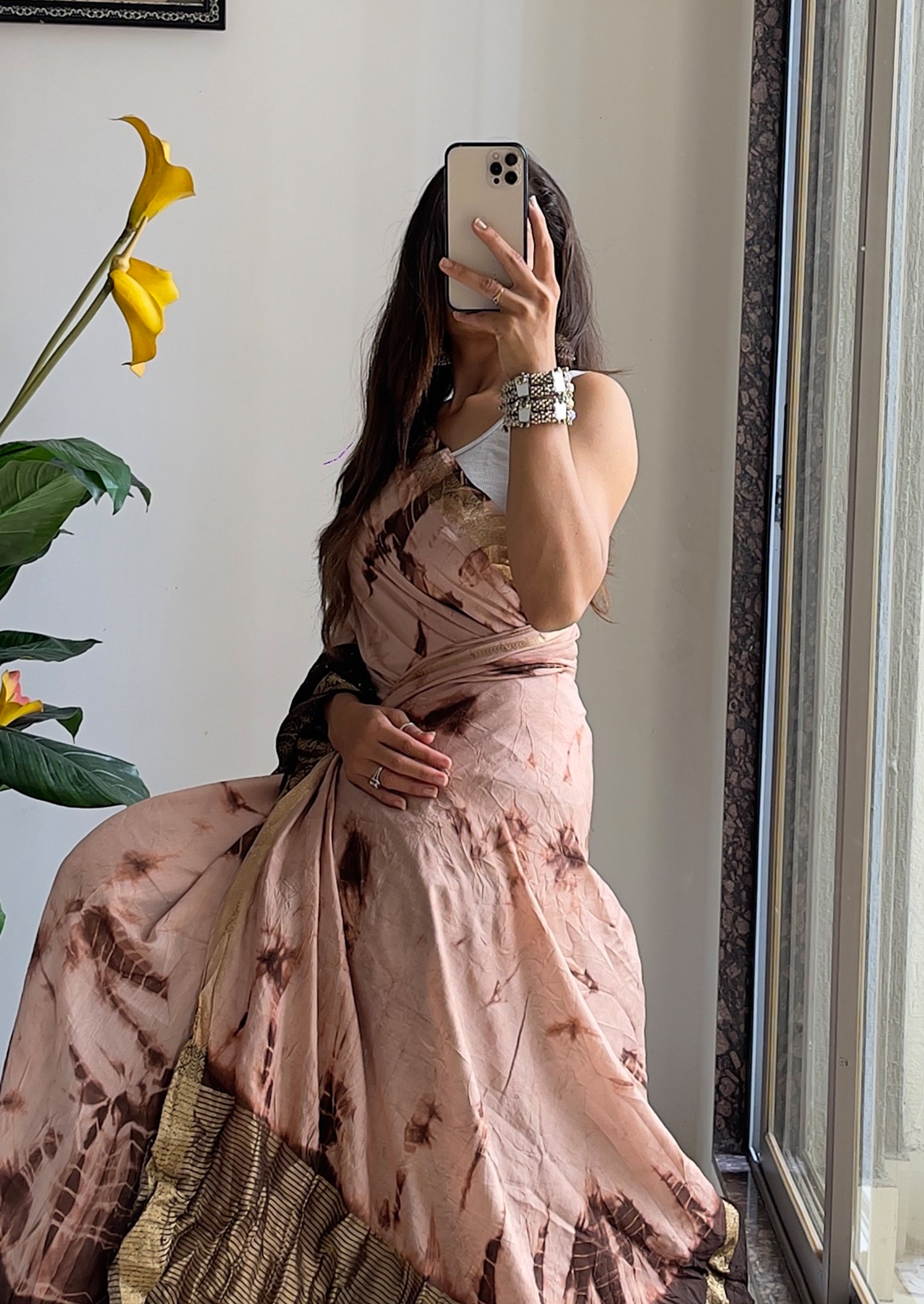 SELFI13 PRIMUM ASSAM SILK NECHRAL SOFT FANCY JACQUARD WITH SIKVANS BORDER DIMANDING WORK BEIGE SAREE