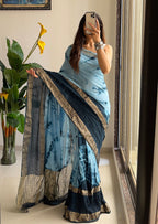 SELFI13 PRIMUM ASSAM SILK NECHRAL SOFT FANCY JACQUARD WITH SIKVANS BORDER DIMANDING WORK LIGHT BLUE SAREE