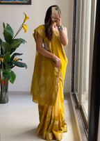 SELFI13 PRIMUM ASSAM SILK NECHRAL SOFT FANCY JACQUARD WITH SIKVANS BORDER DIMANDING WORK MUSTARD SAREE