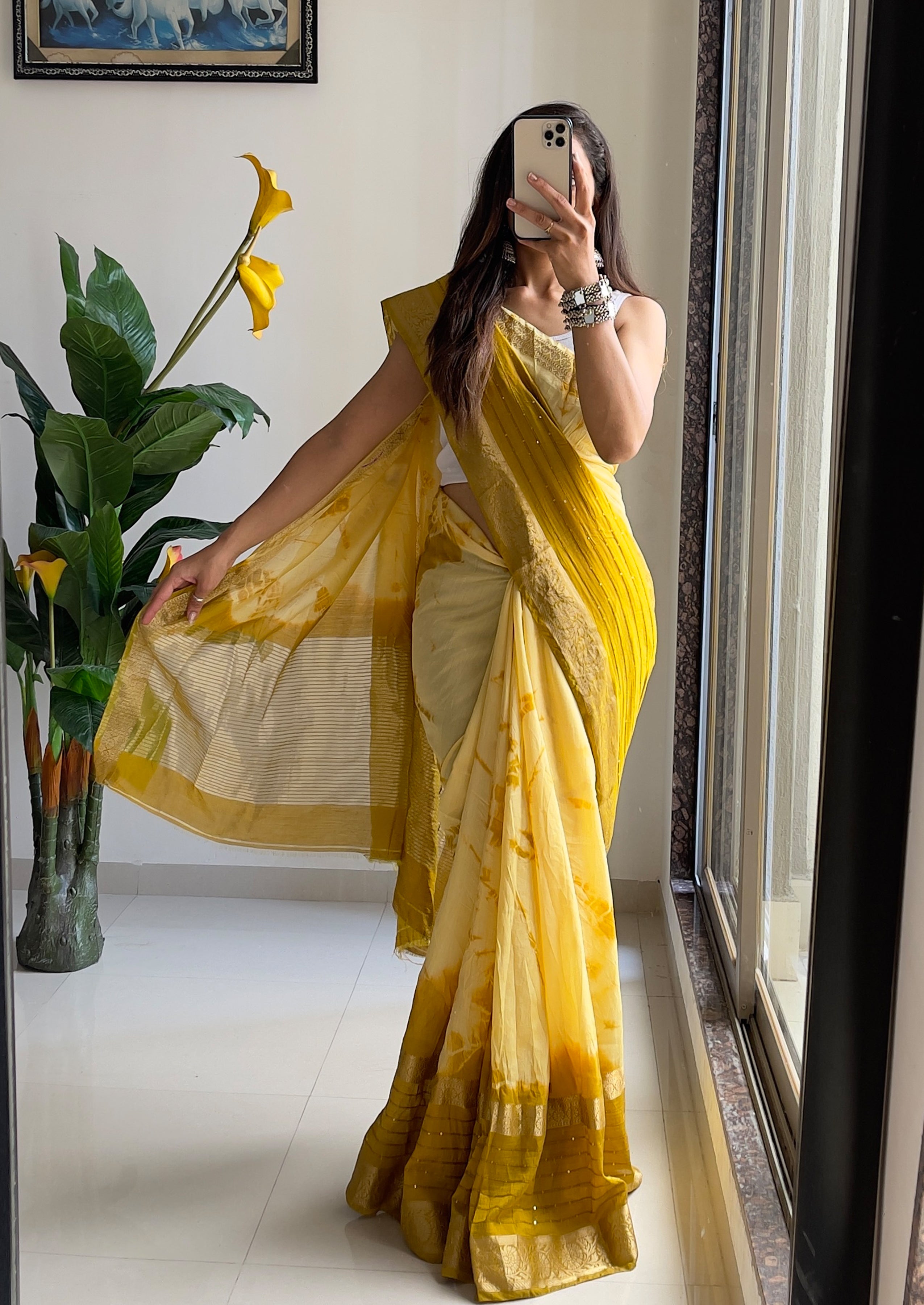 SELFI13 PRIMUM ASSAM SILK NECHRAL SOFT FANCY JACQUARD WITH SIKVANS BORDER DIMANDING WORK MUSTARD SAREE