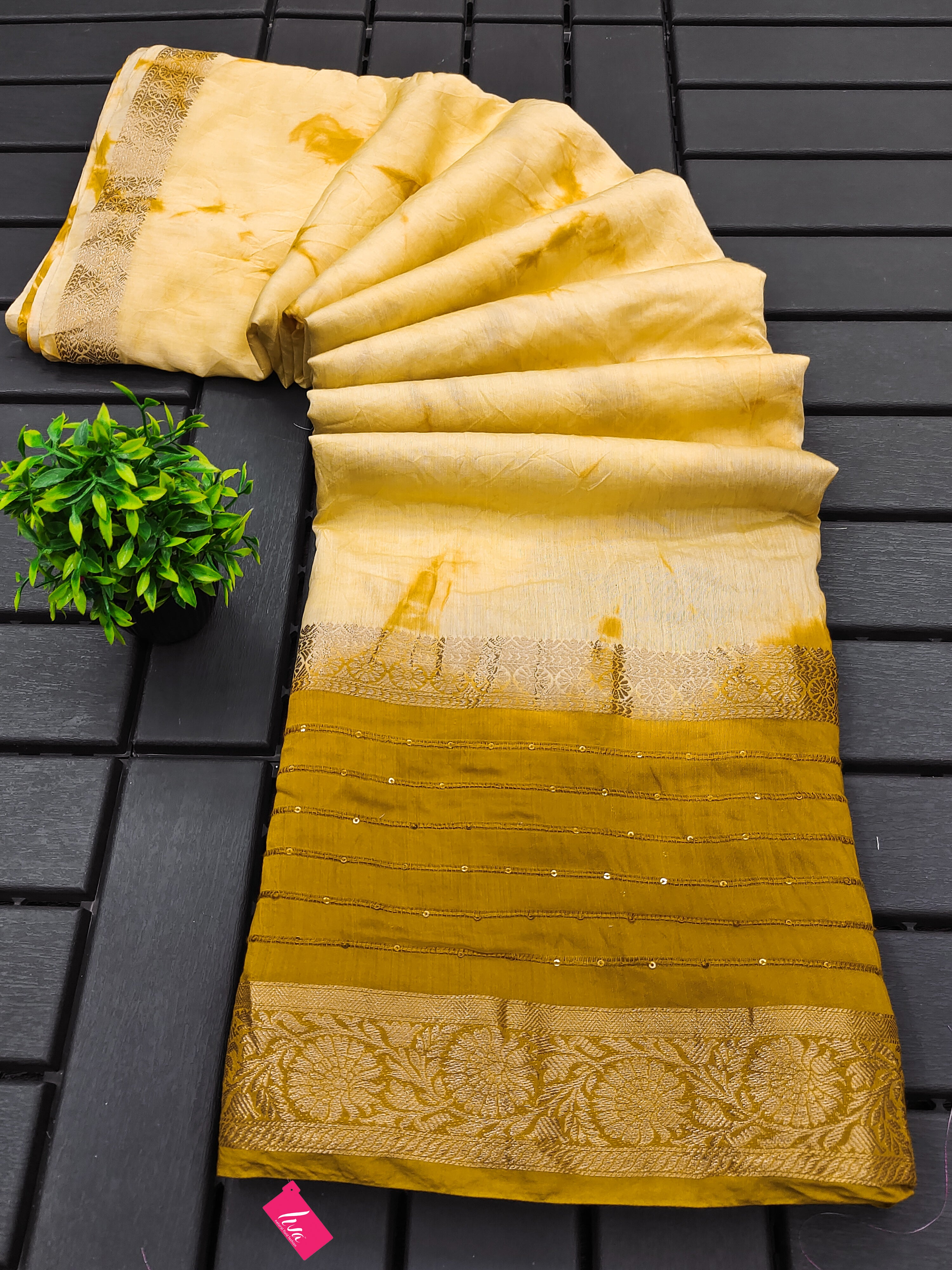 SELFI13 PRIMUM ASSAM SILK NECHRAL SOFT FANCY JACQUARD WITH SIKVANS BORDER DIMANDING WORK MUSTARD SAREE