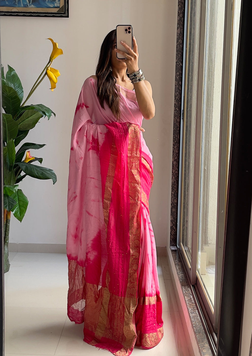 SELFI13 PRIMUM ASSAM SILK NECHRAL SOFT FANCY JACQUARD WITH SIKVANS BORDER DIMANDING WORK PINK SAREE