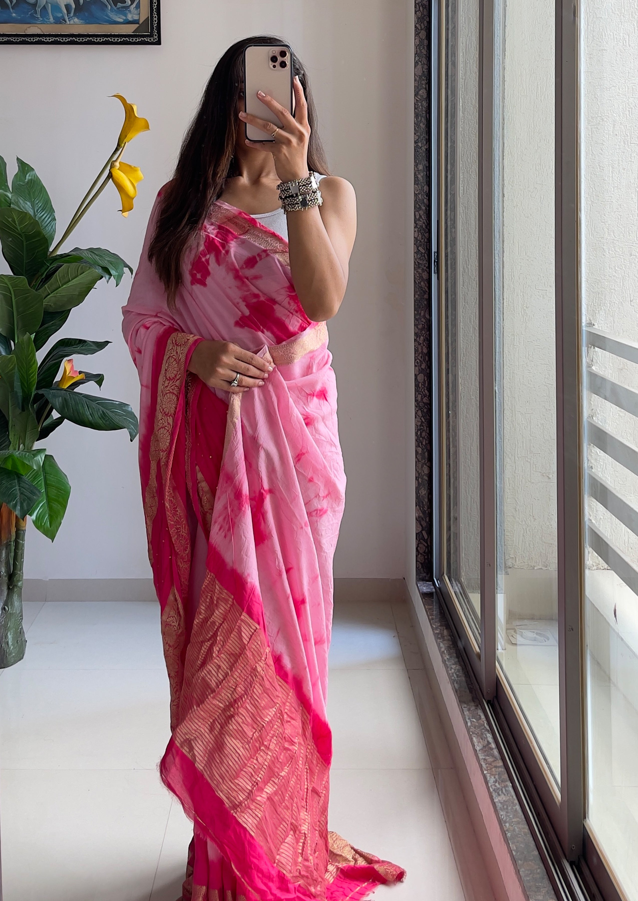 SELFI13 PRIMUM ASSAM SILK NECHRAL SOFT FANCY JACQUARD WITH SIKVANS BORDER DIMANDING WORK PINK SAREE