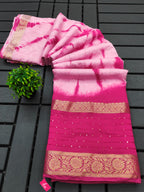 SELFI13 PRIMUM ASSAM SILK NECHRAL SOFT FANCY JACQUARD WITH SIKVANS BORDER DIMANDING WORK PINK SAREE