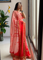 SELFI13 PRIMUM ASSAM SILK NECHRAL SOFT FANCY JACQUARD WITH SIKVANS BORDER DIMANDING WORK RED SAREE