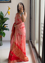 SELFI13 PRIMUM ASSAM SILK NECHRAL SOFT FANCY JACQUARD WITH SIKVANS BORDER DIMANDING WORK RED SAREE