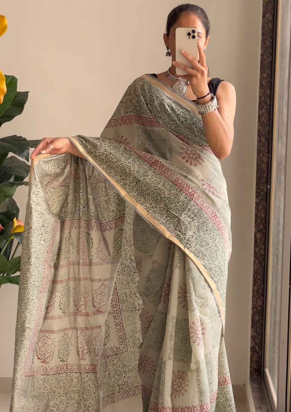 SELFI14 PRIMUM ORIGINAL LINEN WITH ZARI BODAR DARK GREEN SAREE