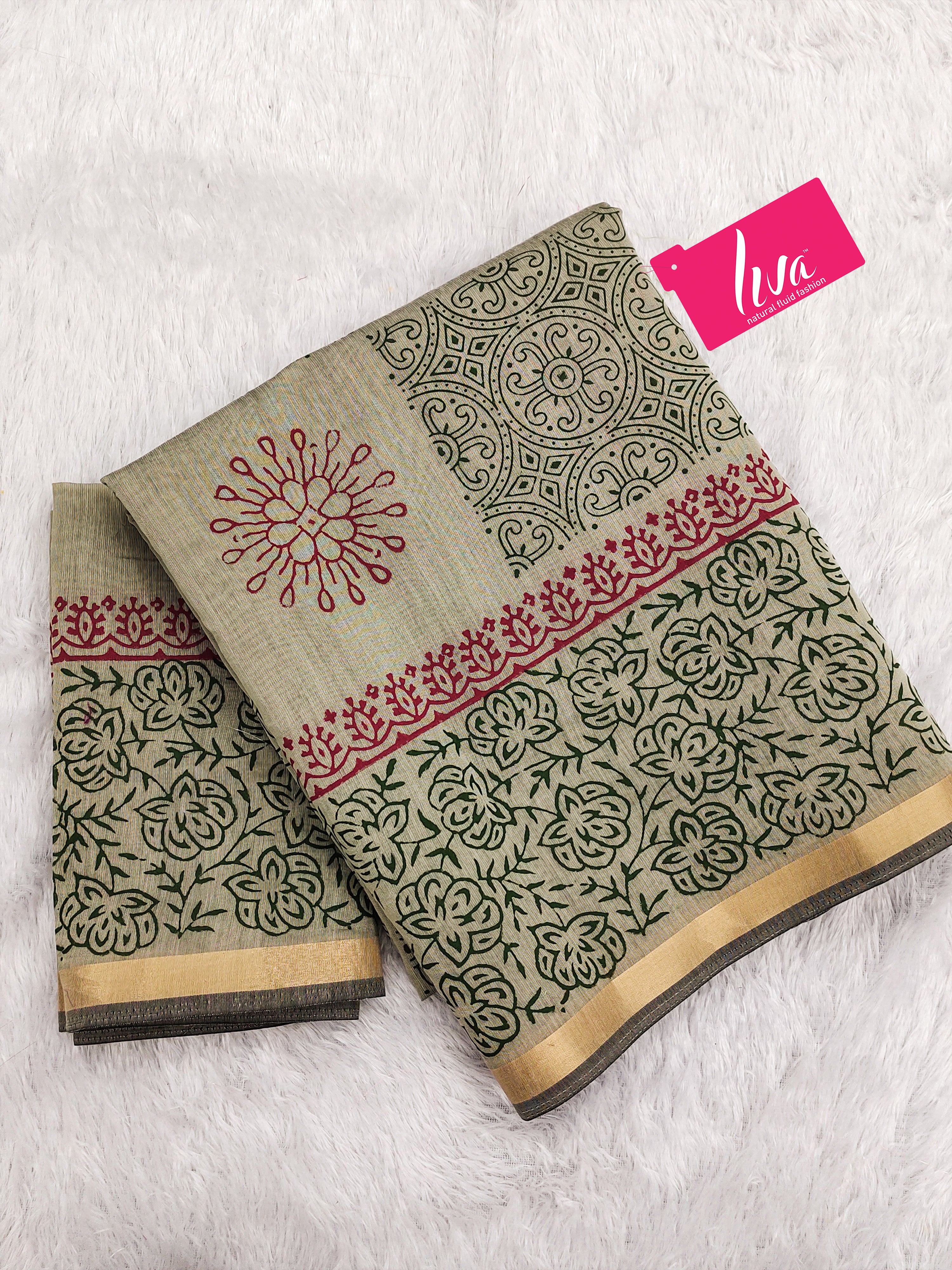 SELFI14 PRIMUM ORIGINAL LINEN WITH ZARI BODAR DARK GREEN SAREE