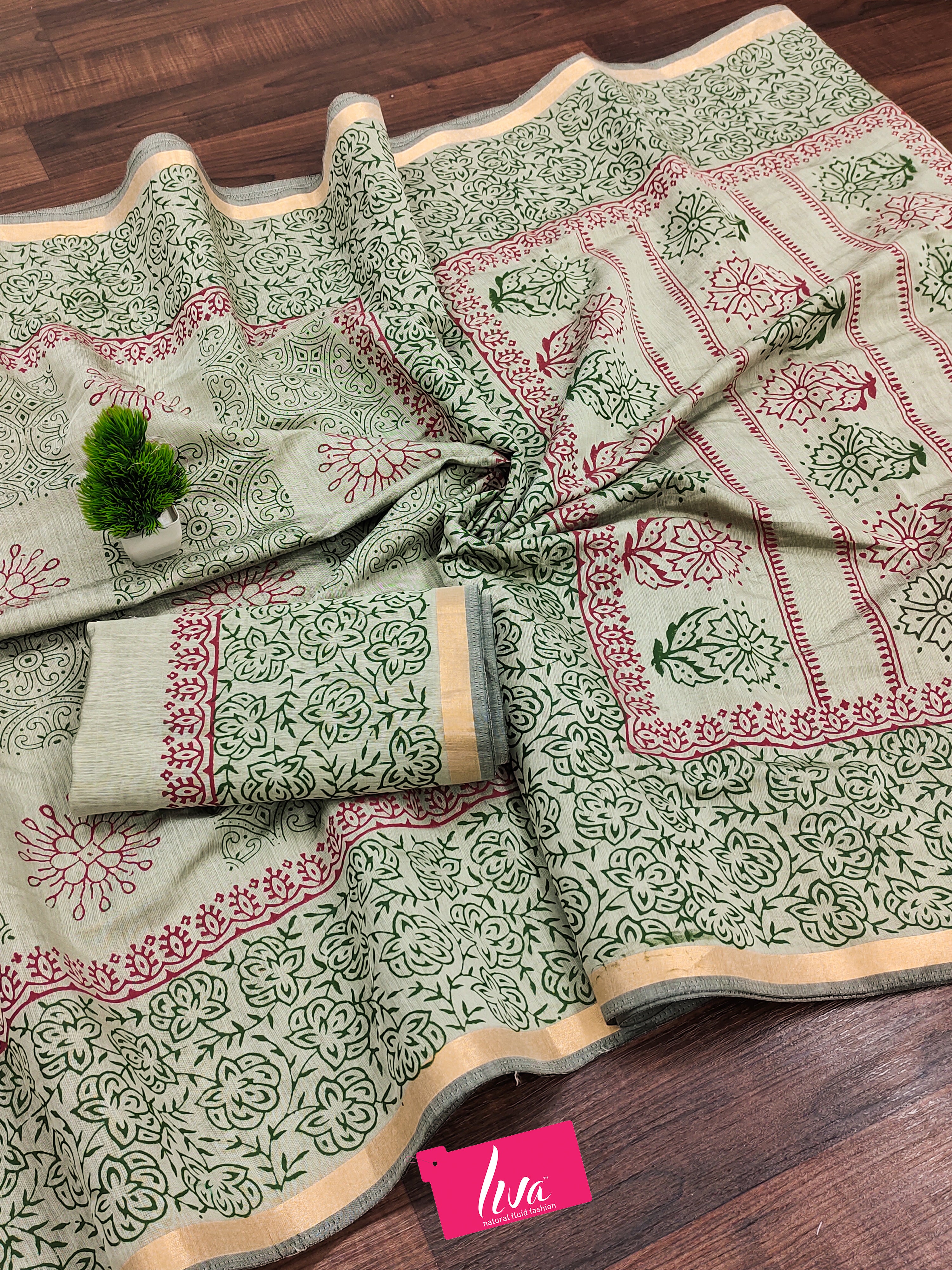 SELFI14 PRIMUM ORIGINAL LINEN WITH ZARI BODAR DARK GREEN SAREE