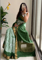 SELFI15 PRIMUM ASSAM SILK NECHRAL SOFT MATIRYAL DARK GREEN SAREE