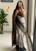 SELFI15 PRIMUM ASSAM SILK NECHRAL SOFT MATIRYAL GREY SAREE