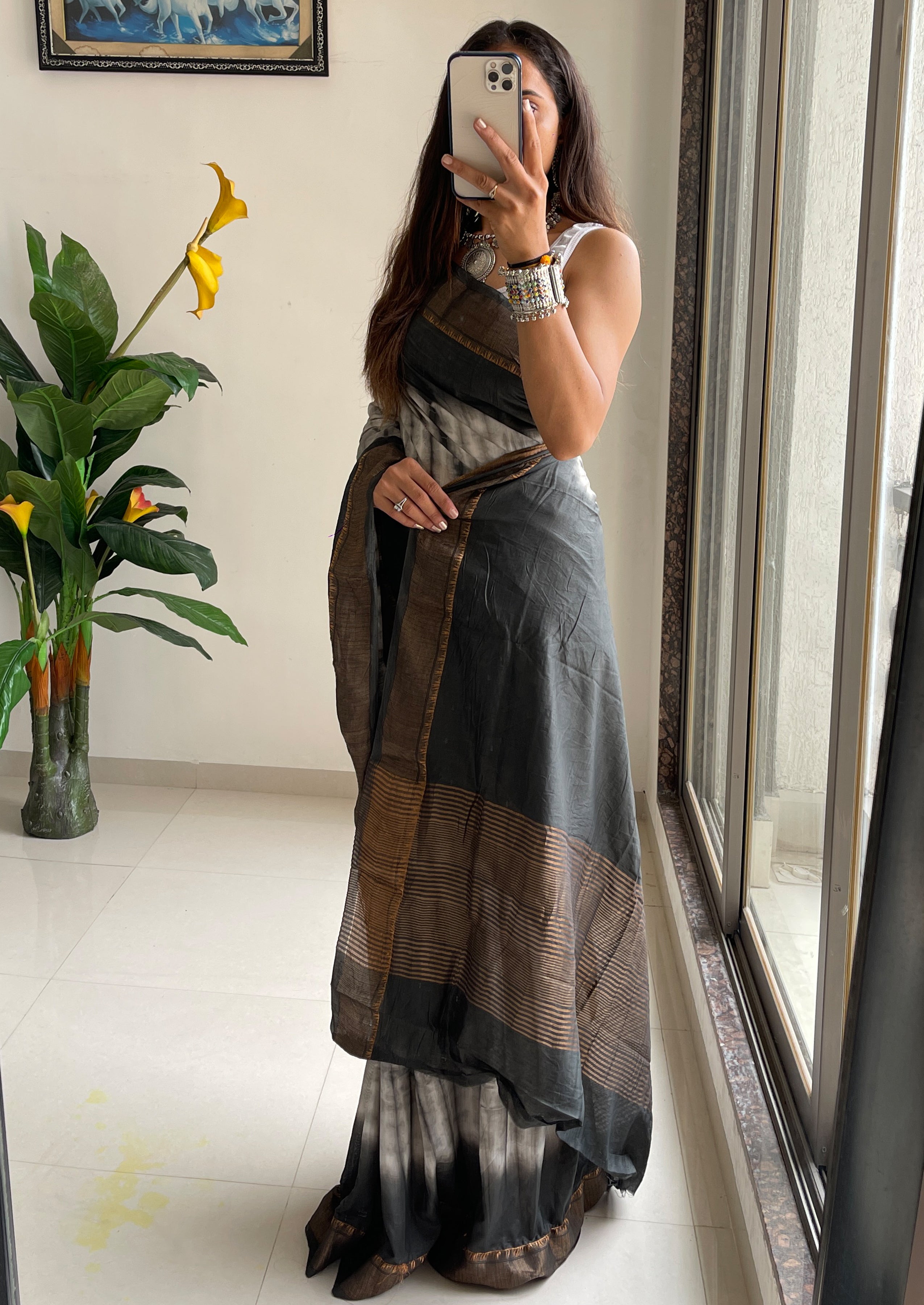 SELFI15 PRIMUM ASSAM SILK NECHRAL SOFT MATIRYAL GREY SAREE