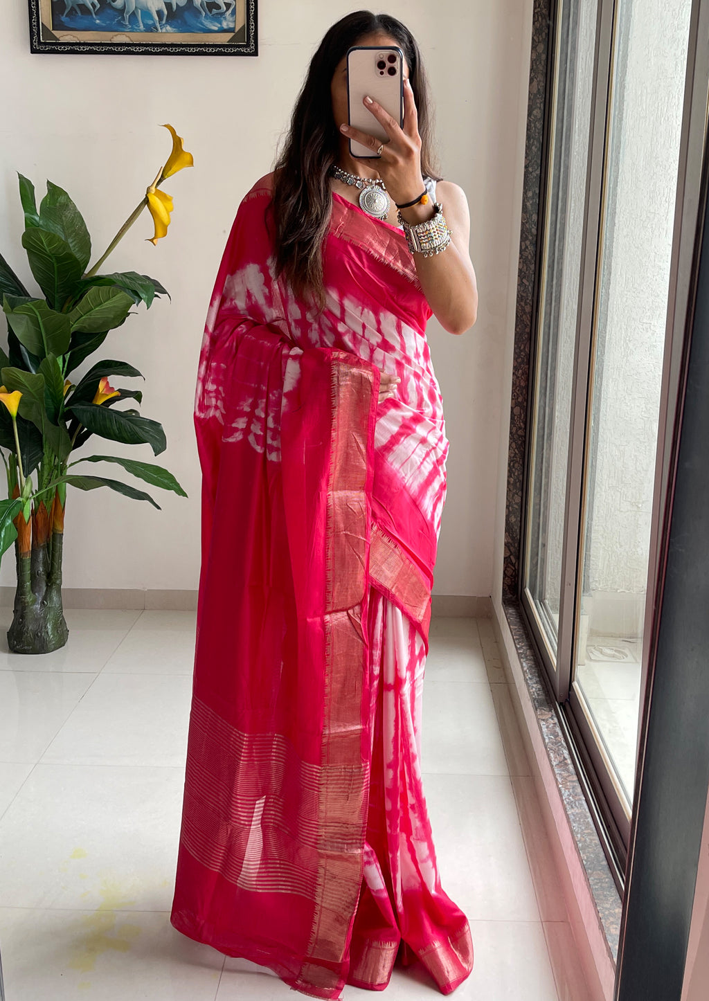 SELFI15 PRIMUM ASSAM SILK NECHRAL SOFT MATIRYAL MEGENTA SAREE