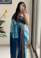 SELFI15 PRIMUM ASSAM SILK NECHRAL SOFT MATIRYAL TEAL SAREE
