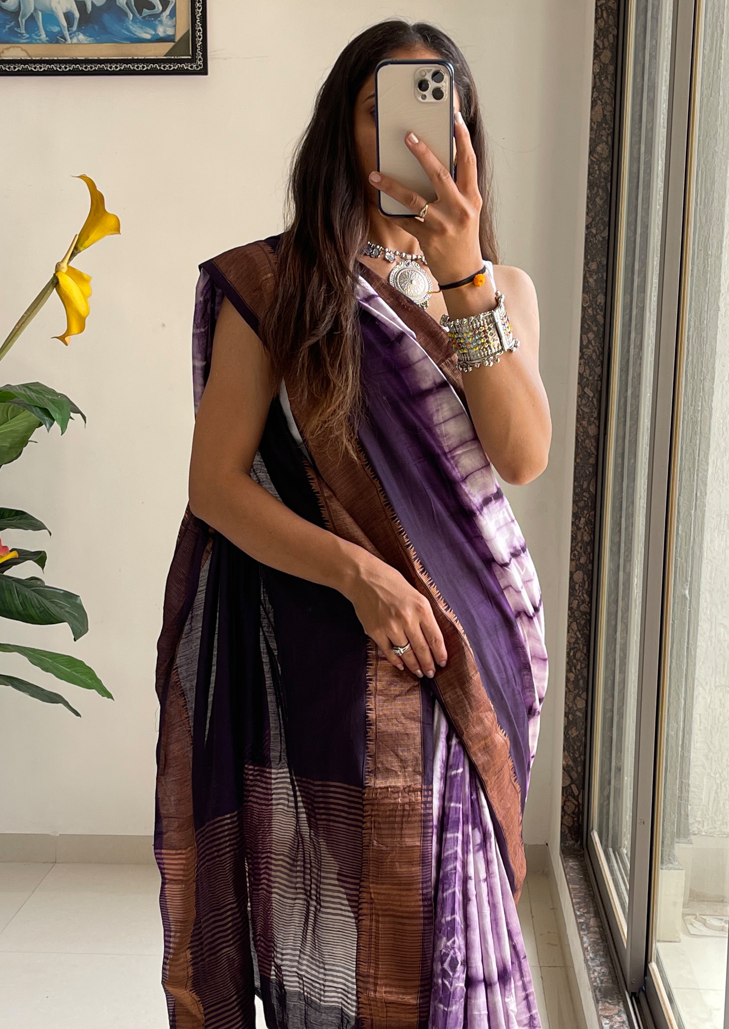 SELFI15 PRIMUM ASSAM SILK NECHRAL SOFT MATIRYAL VIOLET SAREE