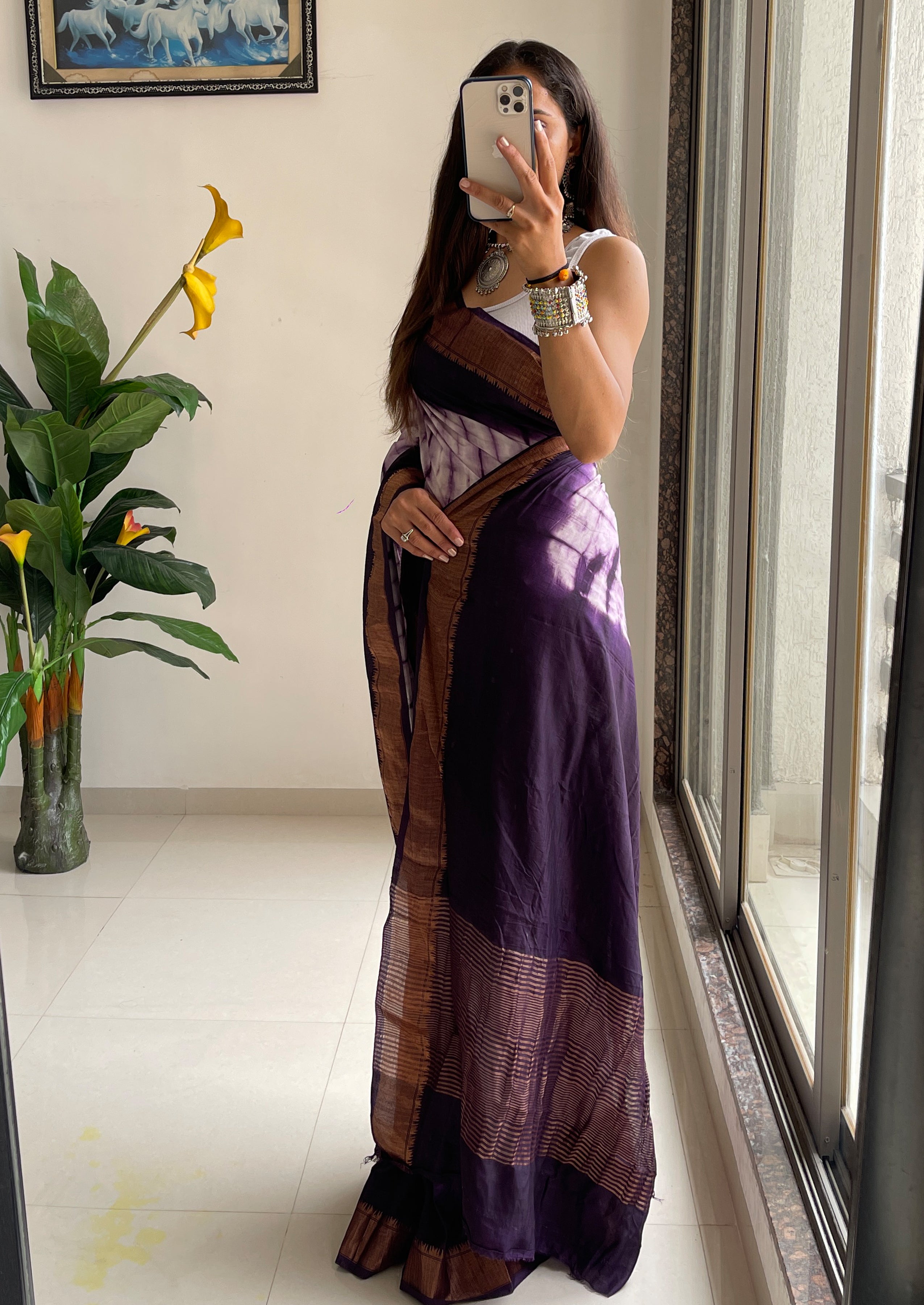 SELFI15 PRIMUM ASSAM SILK NECHRAL SOFT MATIRYAL VIOLET SAREE
