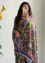 SELFI18 PURE MUL COTTON TRADITIONAL KALMKARI HANDBLOCK PRINT OLIVE GREEN SAREE