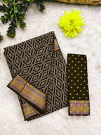 SELFI PRIMUM MULMUL COTTON WITH HEVY ZARI BORDAR BAGRU BANDHANI PRINTED DARK BROWN SAREE