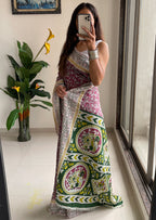 SELFI 22 PURE MUL COTTON TRADITIONAL KALMKARI HANDBLOCK PRINT LIGHT PURPLE SAREE