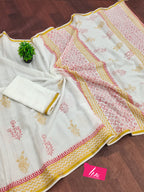SELFI24 SOFT MASLIN COTTON WITH HEVY ZARI BODAR WHITE SAREE