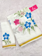 SELFI25 SOFT MASLIN COTTON WITH HEVY ZARI BODAR WHITE SAREE