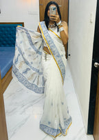 SELFI26 SOFT MASLIN COTTON WITH HEVY ZARI BODAR WHITE SAREE