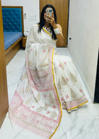 SELFI27 SOFT MASLIN COTTON WITH HEVY ZARI BODAR WHITE SAREE