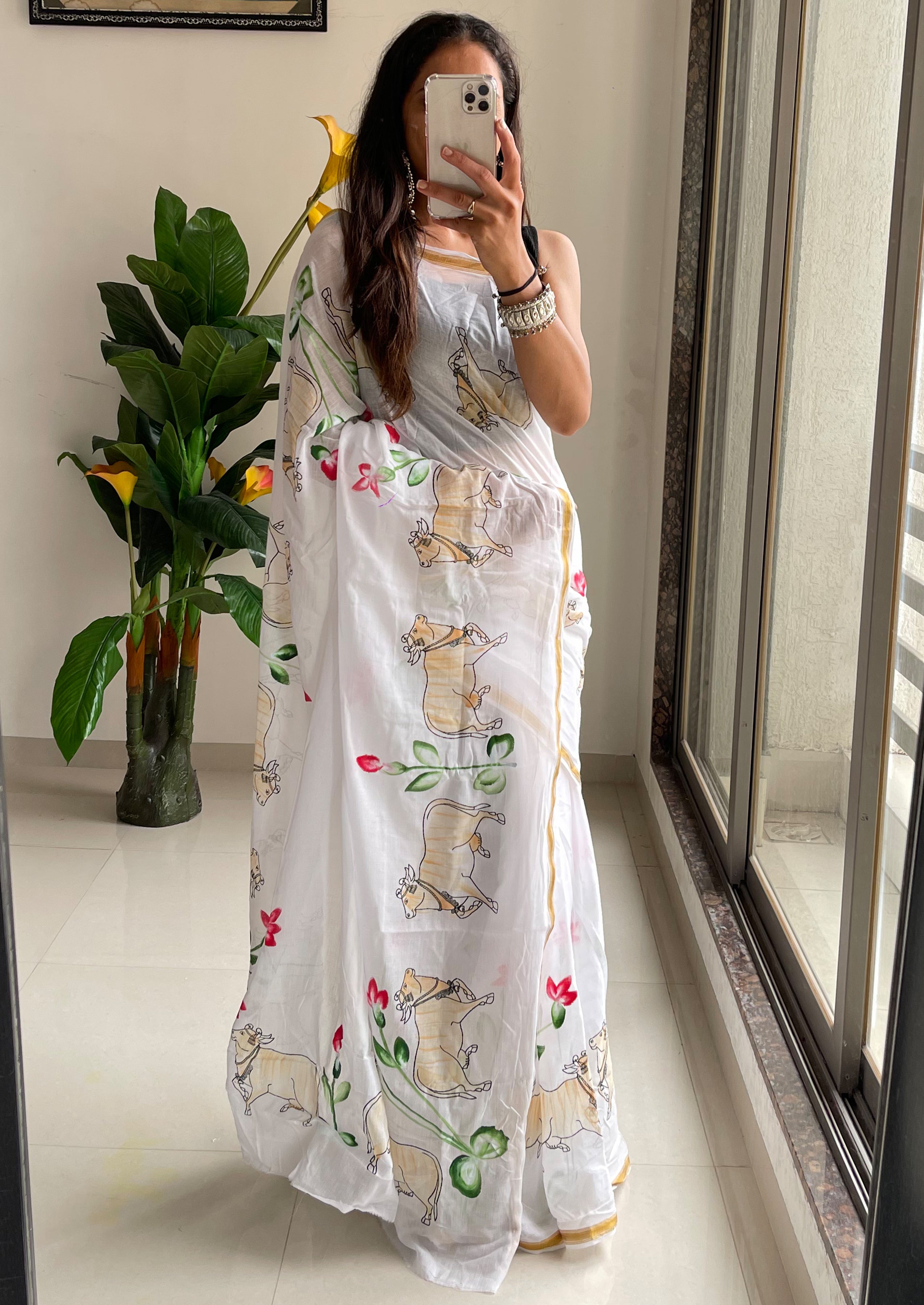 SELFI29 SOFT MASLIN COTTON WITH HEVY ZARI BODAR WHITE SAREE