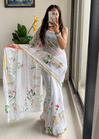 SELFI29 SOFT MASLIN COTTON WITH HEVY ZARI BODAR WHITE SAREE