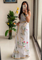 SELFI29 SOFT MASLIN COTTON WITH HEVY ZARI BODAR WHITE SAREE