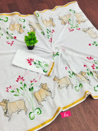 SELFI29 SOFT MASLIN COTTON WITH HEVY ZARI BODAR WHITE SAREE