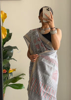 SELFI2 PRIMUM ORIGINAL LINEN WITH MANESHWARI BODAR GREY SAREE