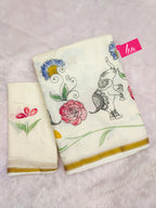 SELFI30 SOFT MASLIN COTTON WITH HEVY ZARI BODAR WHITE SAREE