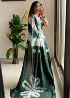 SELFI32 PRIMIUM MASLIN SILK NECHRAL SOFT MATIRYAL JACQUARD BORDER GREEN SAREE