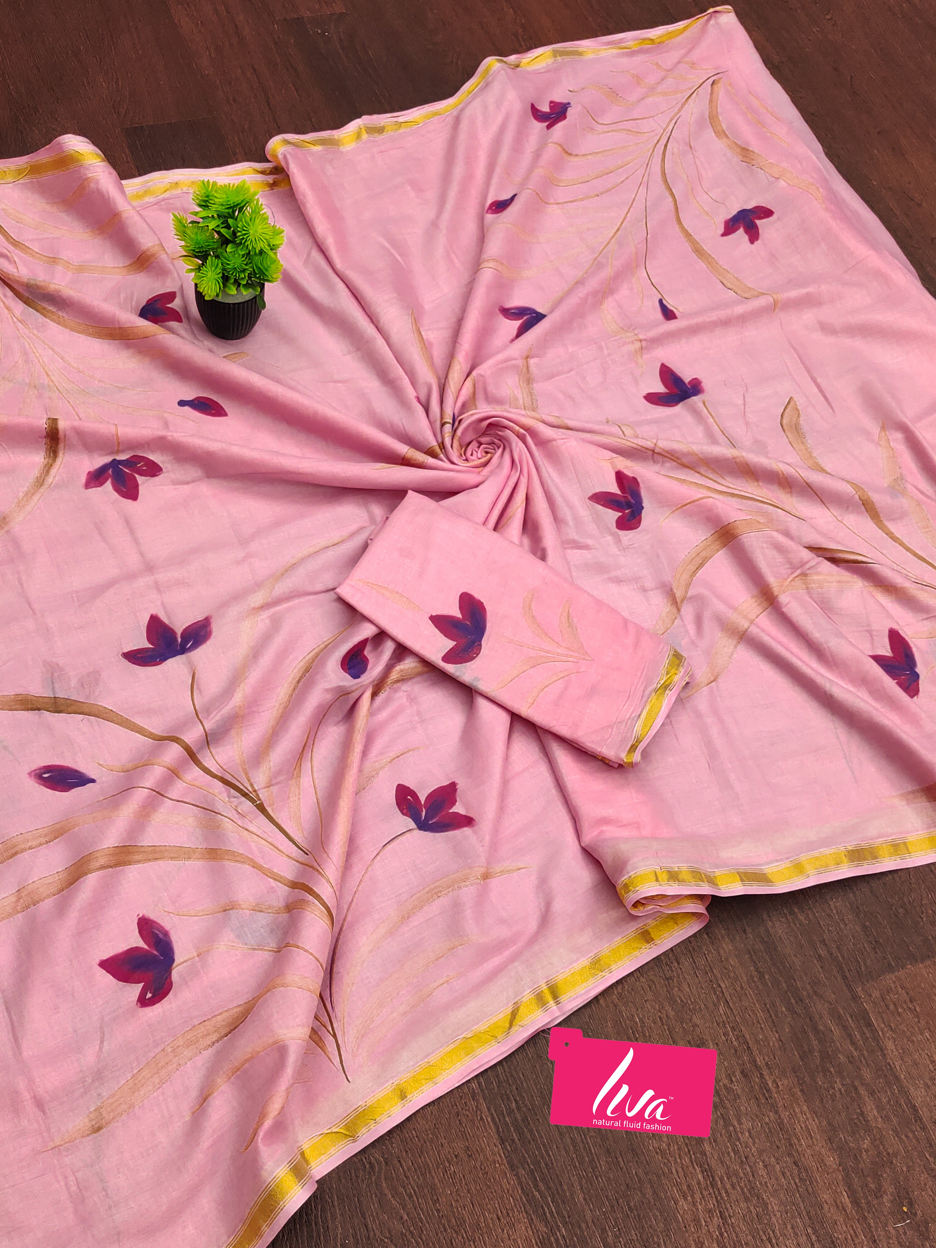 SELFI33 SOFT MASLIN COTTON WITH HEVY ZARI BODAR BABY PINK SAREE